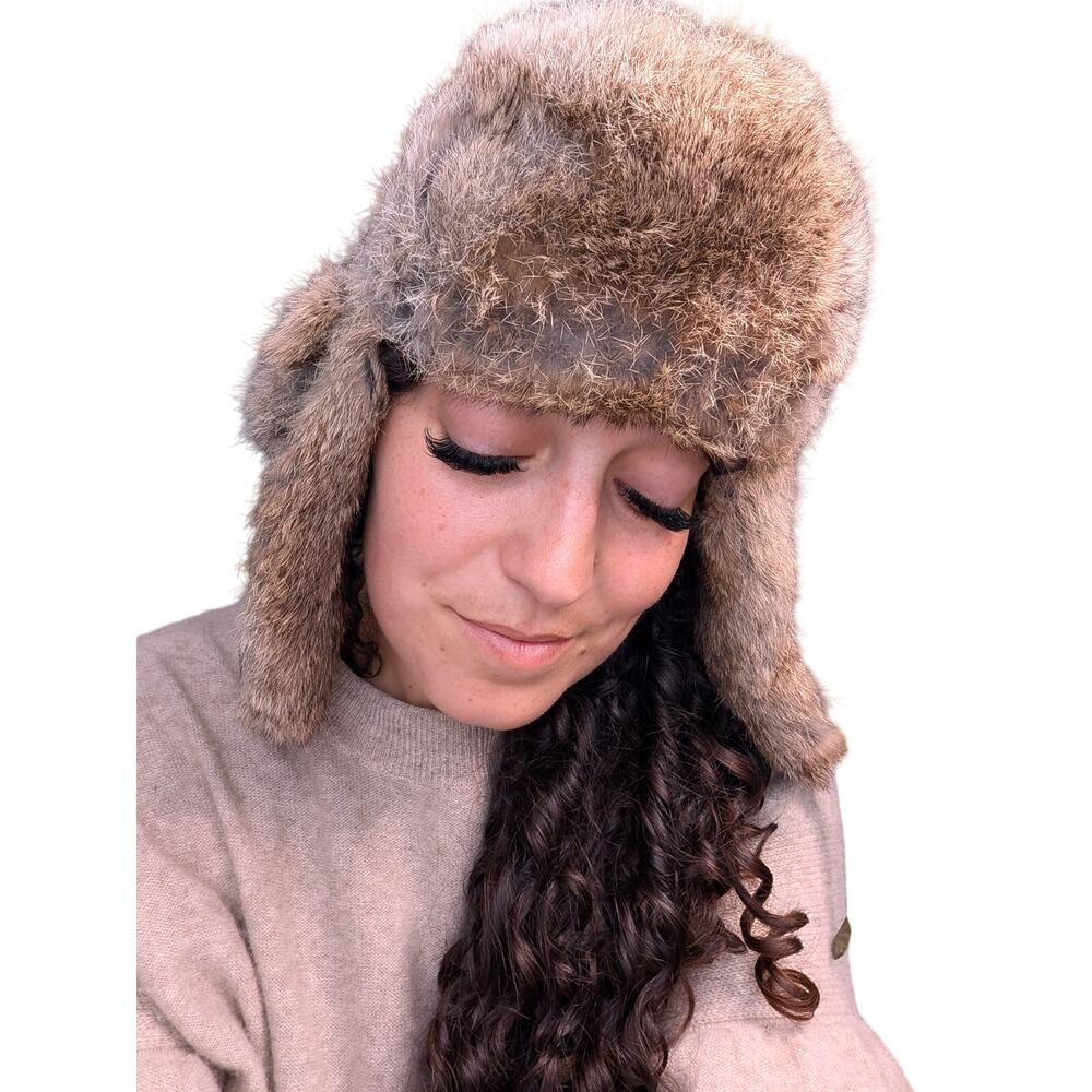 Mad Bomber Trapper Hat Green Nylon Genuine Rabbit Fur Trim Aviator Winter Cap L